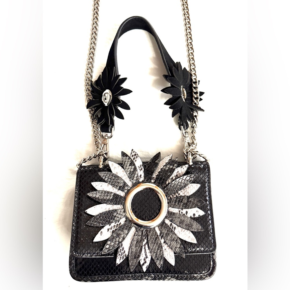 Koko + Palenki Black and Gray Floral Chain Bag